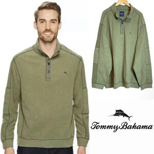 𝅺Tommy Bahama | Michael Fleecebender Sweater Snap Neck Beetle Green